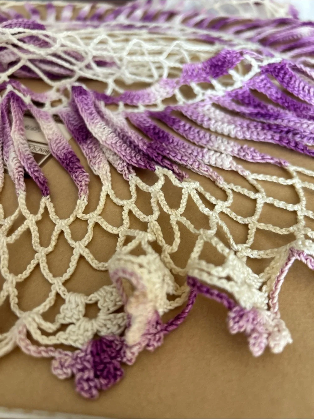 Handmade Purple and White Crochet Doily Accent large sunburst 30”